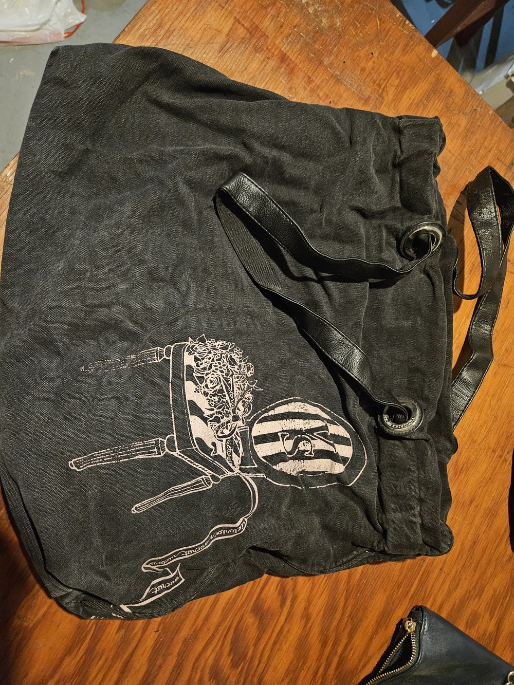 Victoria's Secret Black Canvas Tote with Light Pink Graphic